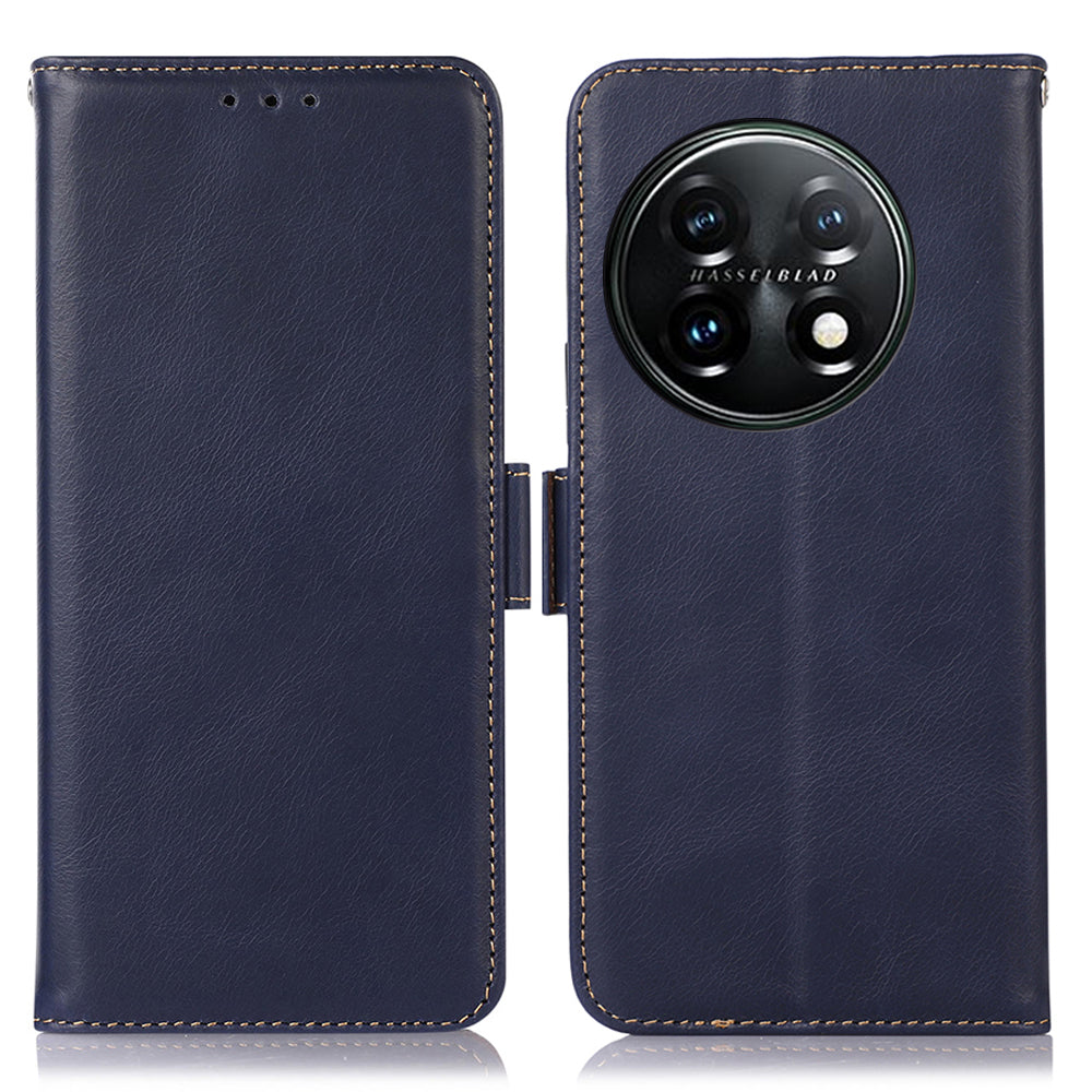 Shockproof Phone Case For OnePlus 11 5G RFID Blocking Genuine Cowhide Leather Anti-scratch Phone Cover with Wallet Stand