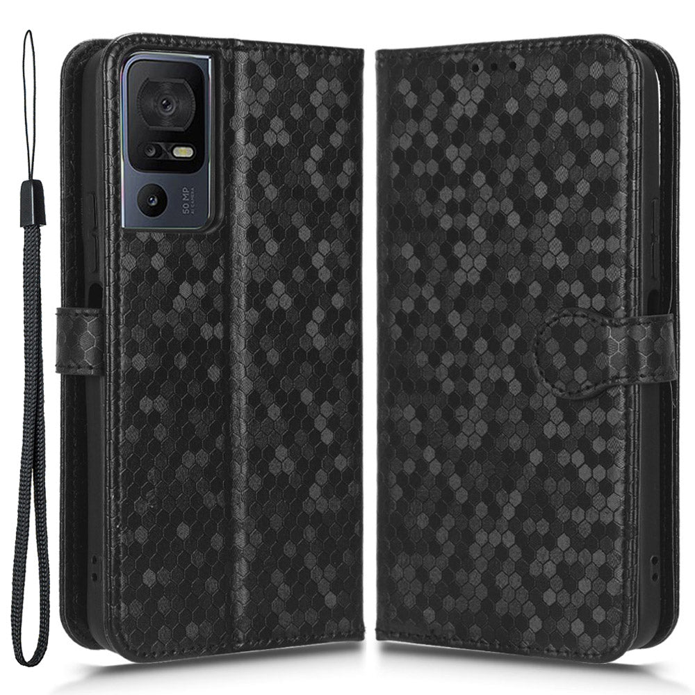 For TCL 40 SE Wrist Strap Phone Shell Dot Pattern Imprinted Phone Cover PU Leather Shockproof Wallet Stand Case