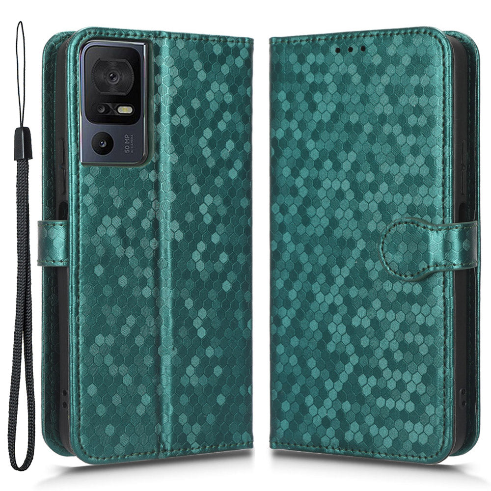 For TCL 40 SE Wrist Strap Phone Shell Dot Pattern Imprinted Phone Cover PU Leather Shockproof Wallet Stand Case