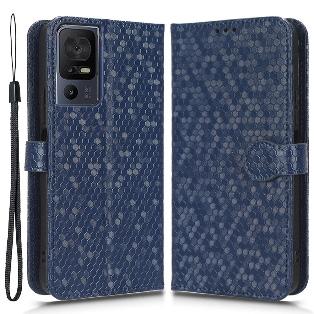 For TCL 40 SE Wrist Strap Phone Shell Dot Pattern Imprinted Phone Cover PU Leather Shockproof Wallet Stand Case