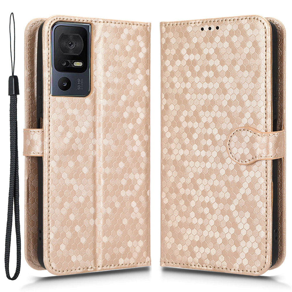For TCL 40 SE Wrist Strap Phone Shell Dot Pattern Imprinted Phone Cover PU Leather Shockproof Wallet Stand Case