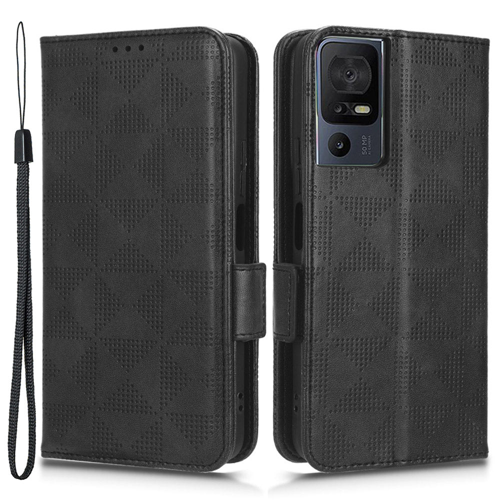 For TCL 40 SE Dustproof Cell Phone Case PU Leather Imprinted Triangle Pattern Stand Phone Cover Wallet