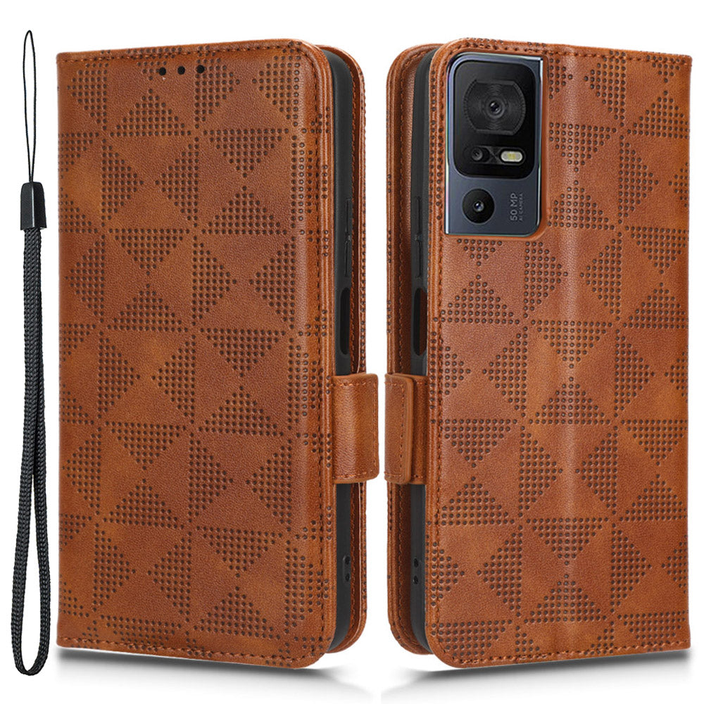 For TCL 40 SE Dustproof Cell Phone Case PU Leather Imprinted Triangle Pattern Stand Phone Cover Wallet