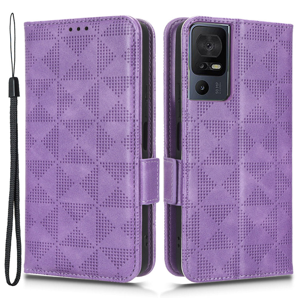 For TCL 40 SE Dustproof Cell Phone Case PU Leather Imprinted Triangle Pattern Stand Phone Cover Wallet