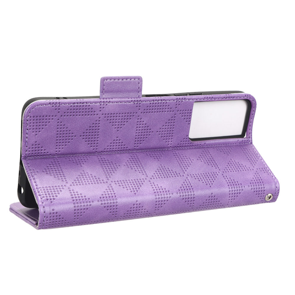 For TCL 40 SE Dustproof Cell Phone Case PU Leather Imprinted Triangle Pattern Stand Phone Cover Wallet