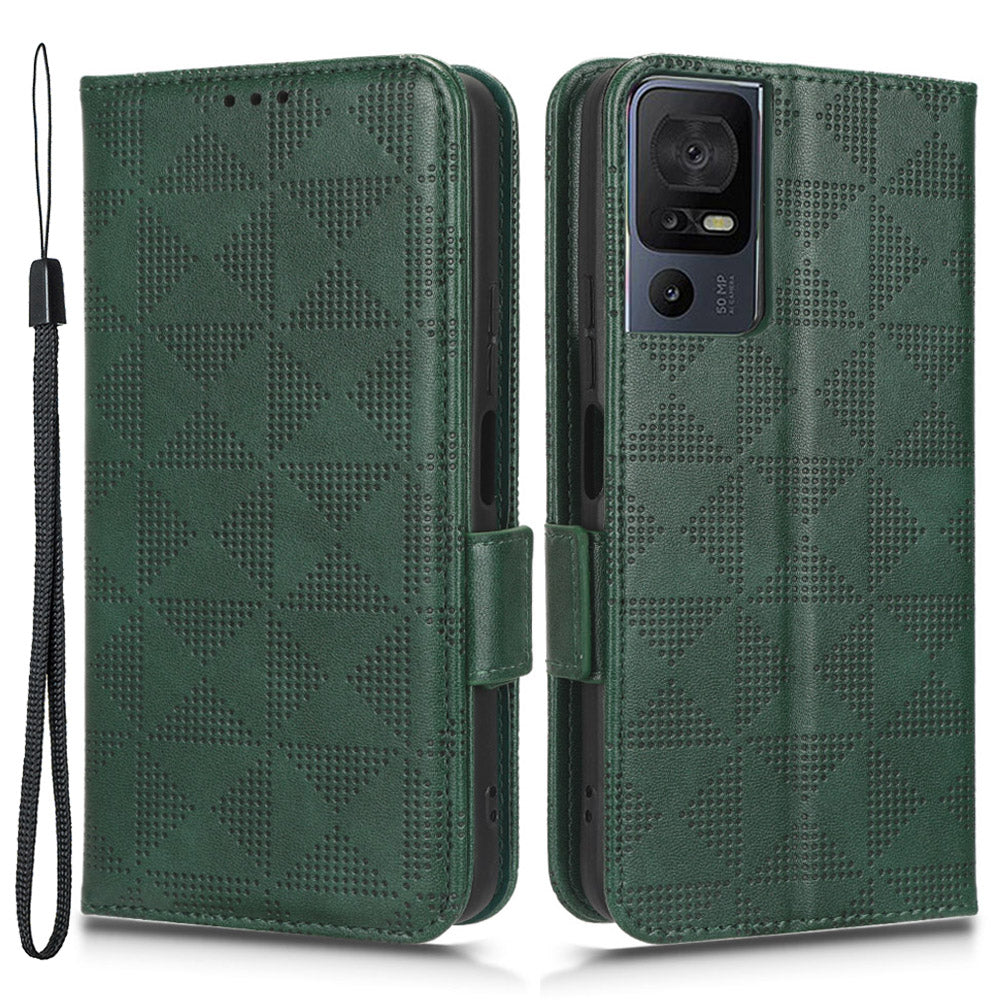 For TCL 40 SE Dustproof Cell Phone Case PU Leather Imprinted Triangle Pattern Stand Phone Cover Wallet