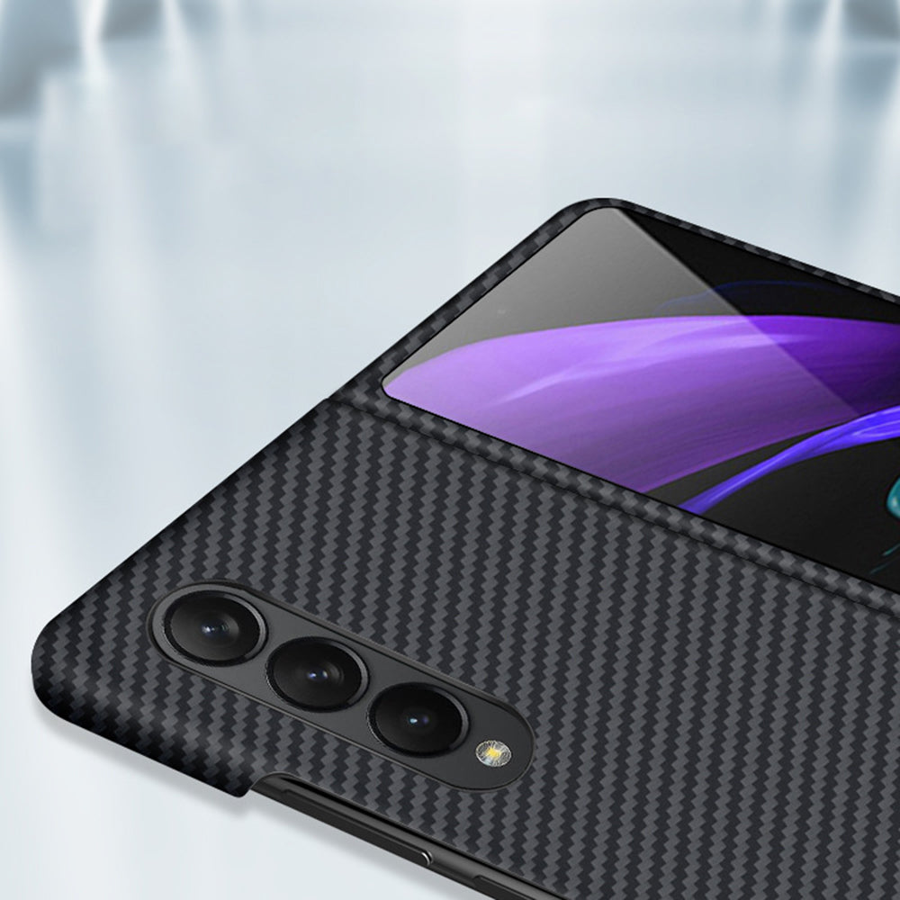 For Samsung Galaxy Z Fold4 5G Shockproof Carbon Fiber Texture Aramid Fiber Back Case Ultra Slim Phone Cover