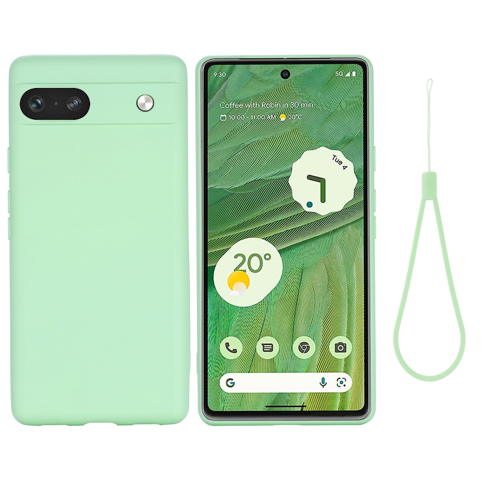 For Google Pixel 7a Liquid Silicone Case Cell Phone Cover Bump Proof Protector with Strap