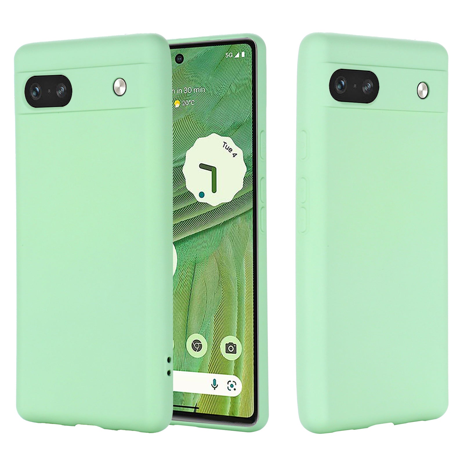 For Google Pixel 7a Liquid Silicone Case Cell Phone Cover Bump Proof Protector with Strap
