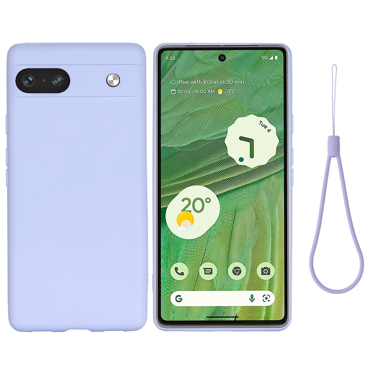 For Google Pixel 7a Liquid Silicone Case Cell Phone Cover Bump Proof Protector with Strap