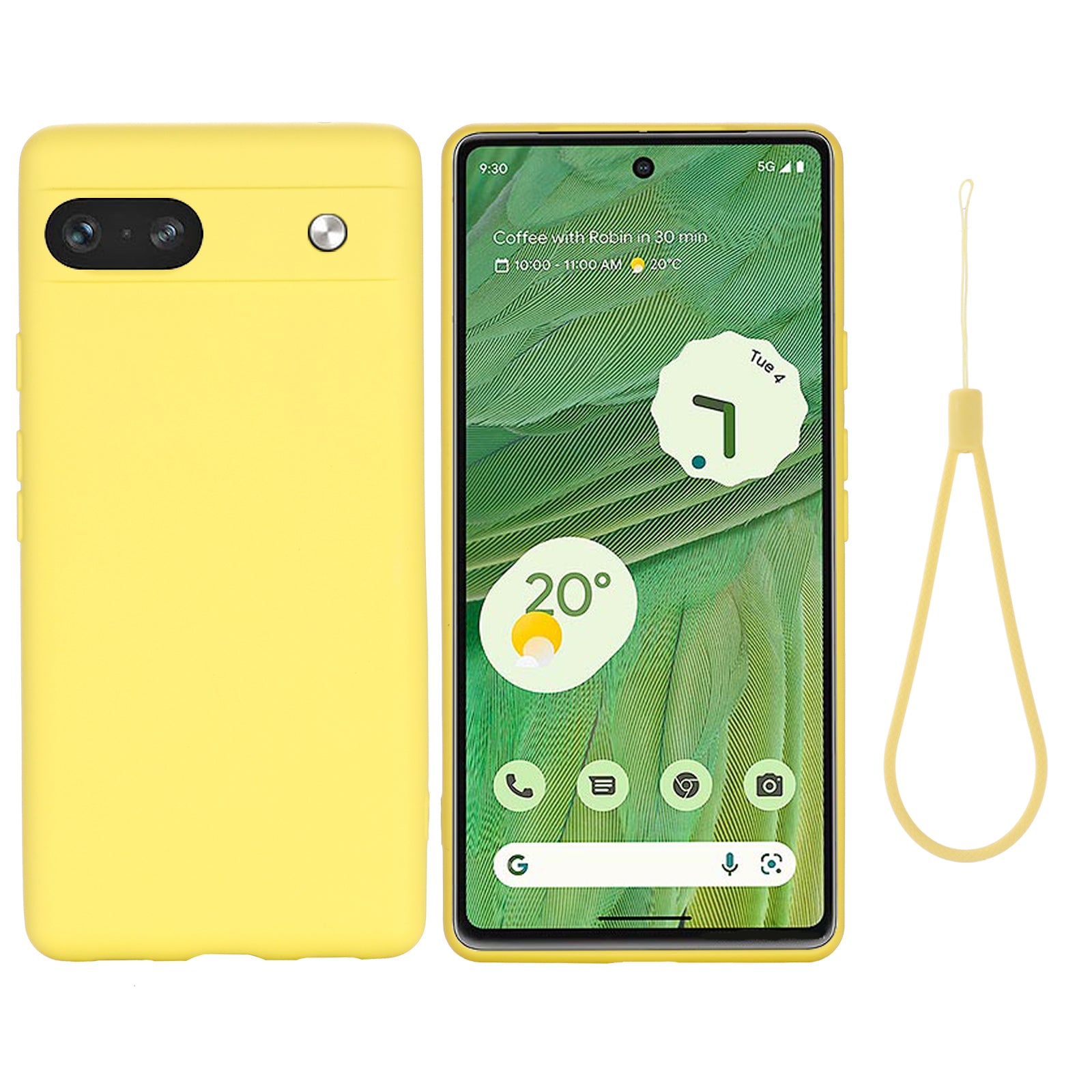 For Google Pixel 7a Liquid Silicone Case Cell Phone Cover Bump Proof Protector with Strap