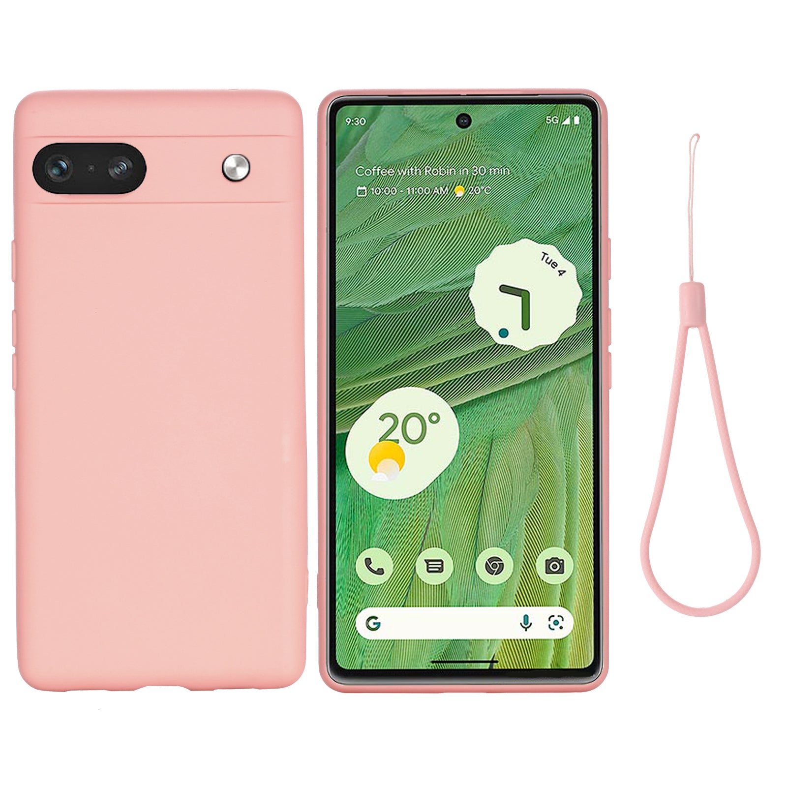 For Google Pixel 7a Liquid Silicone Case Cell Phone Cover Bump Proof Protector with Strap