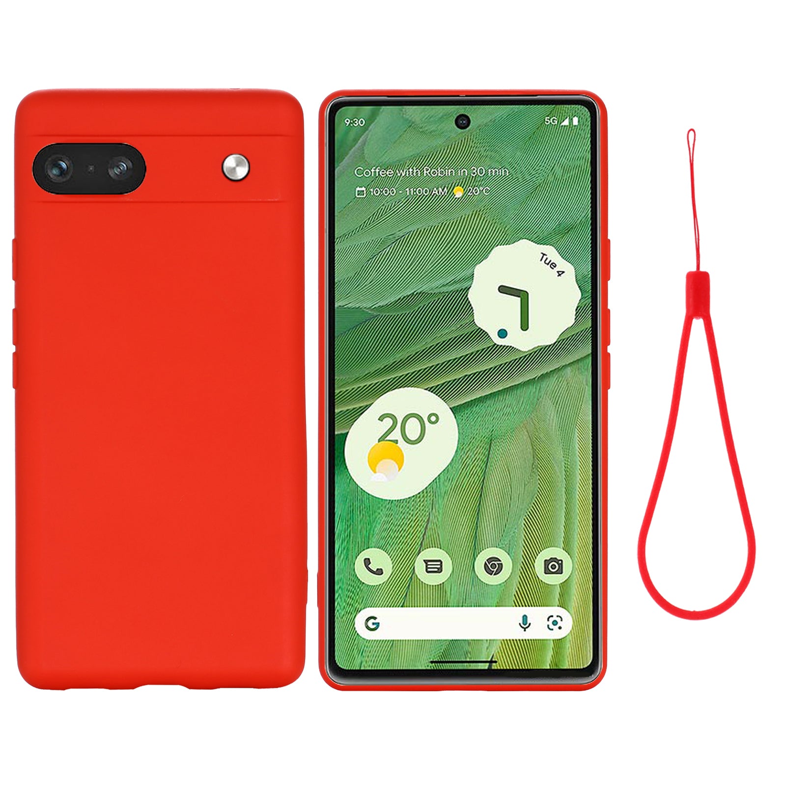 For Google Pixel 7a Liquid Silicone Case Cell Phone Cover Bump Proof Protector with Strap