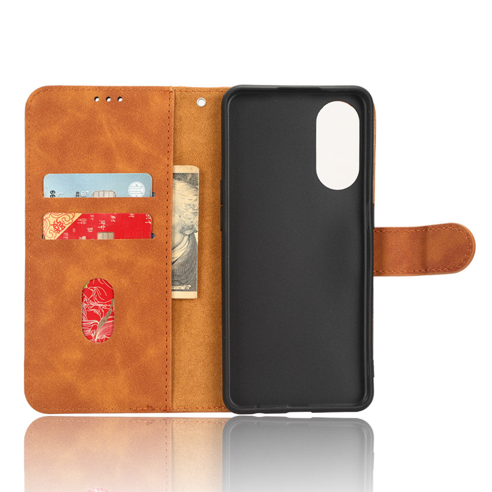 For Oppo Reno8 T 4G Anti-scratch Skin-touch PU Phone Leather Case Wallet Stand Cell Phone Cover