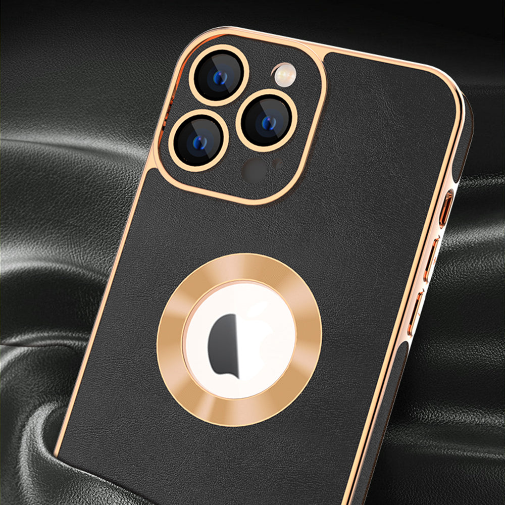 For iPhone 14 Pro PU Leather Coated PC TPU Phone Case Electroplating Cell Phone Cover