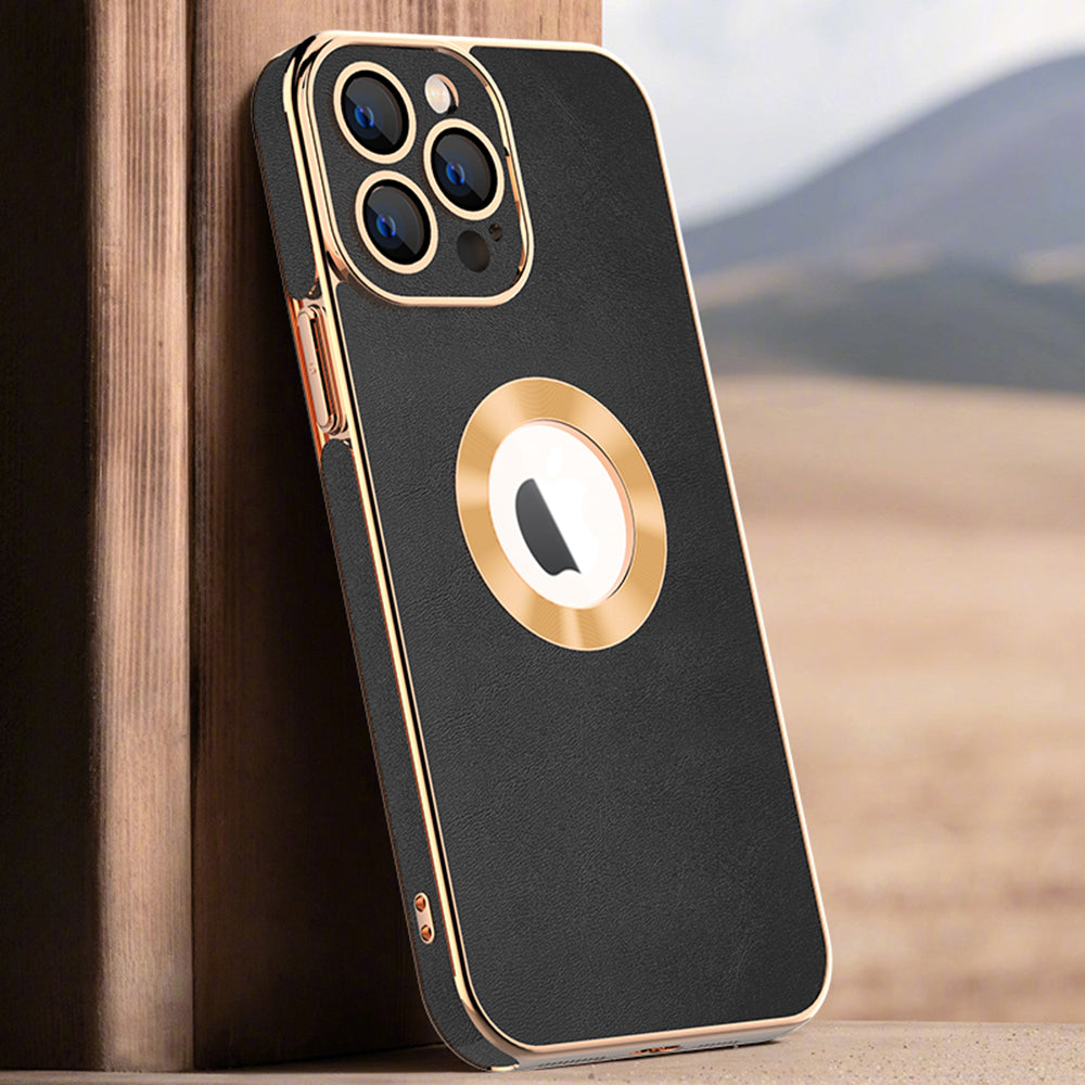 For iPhone 14 Pro PU Leather Coated PC TPU Phone Case Electroplating Cell Phone Cover