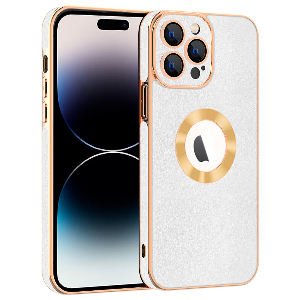 Phone Case for iPhone 14 Pro Max PU Leather Coated PC TPU Electroplating Phone Cover