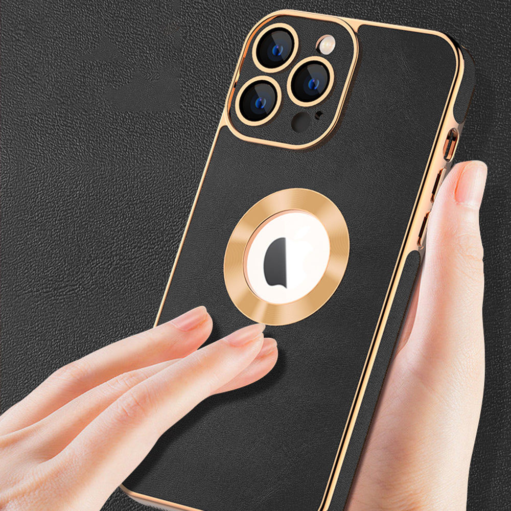 Phone Case for iPhone 14 Pro Max PU Leather Coated PC TPU Electroplating Phone Cover