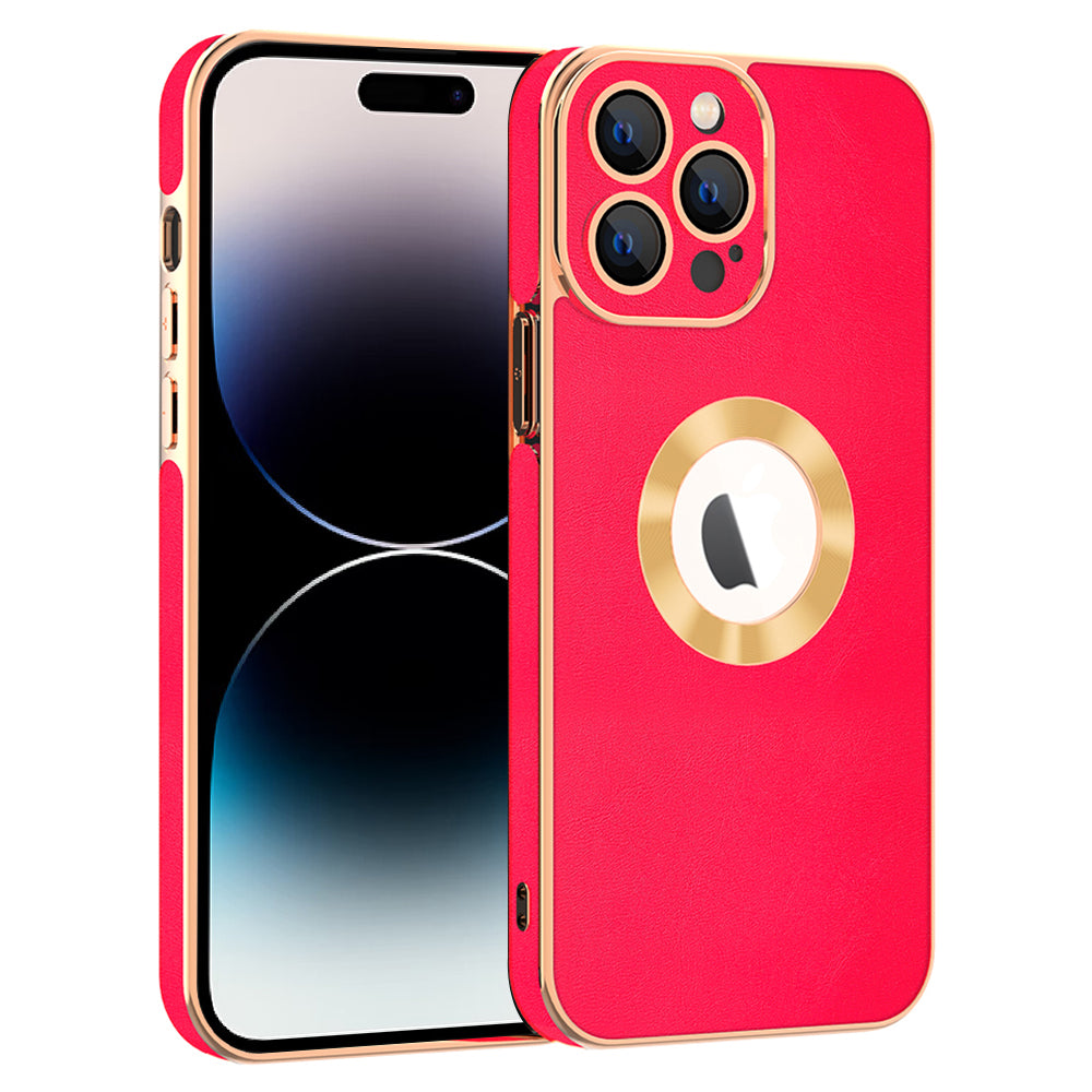 Phone Case for iPhone 14 Pro Max PU Leather Coated PC TPU Electroplating Phone Cover