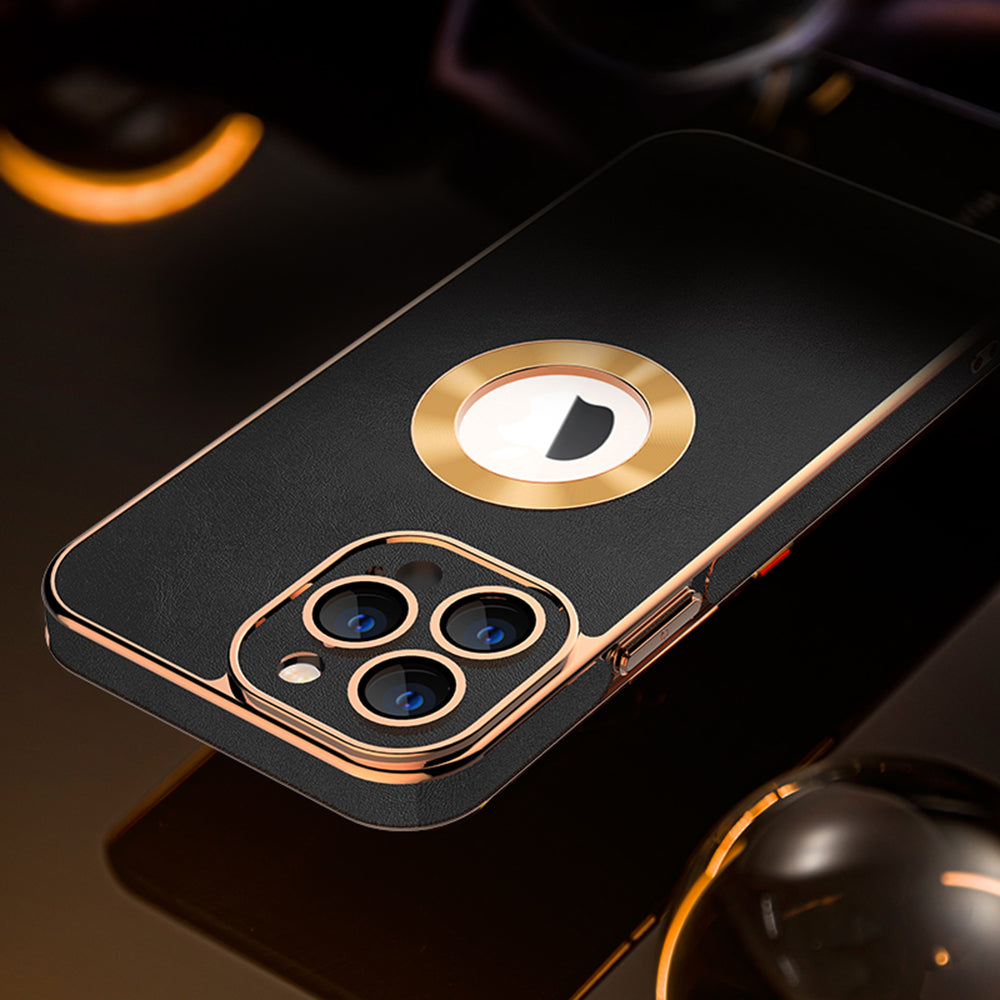 Phone Case for iPhone 14 Pro Max PU Leather Coated PC TPU Electroplating Phone Cover