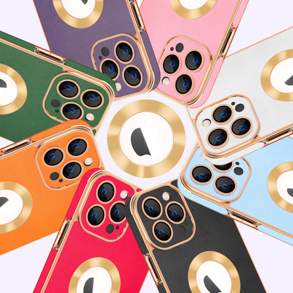 Phone Case for iPhone 14 Pro Max PU Leather Coated PC TPU Electroplating Phone Cover