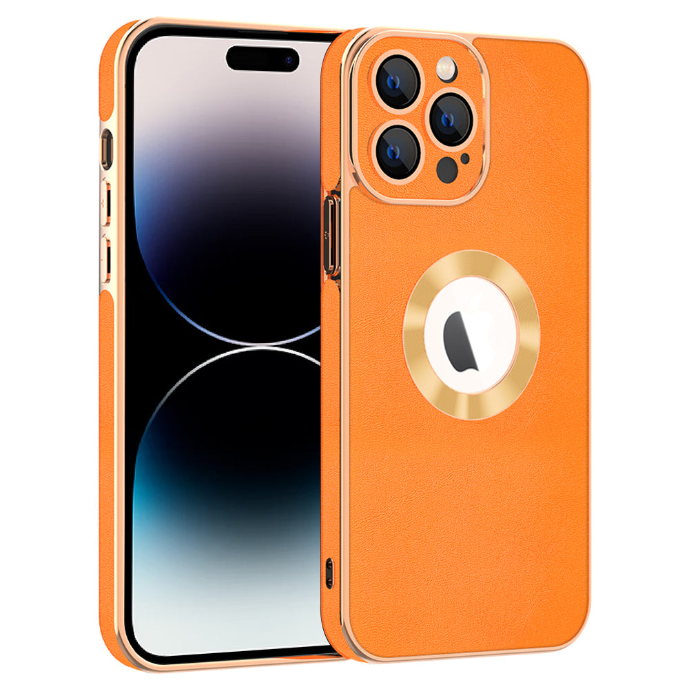 Phone Case for iPhone 14 Pro Max PU Leather Coated PC TPU Electroplating Phone Cover