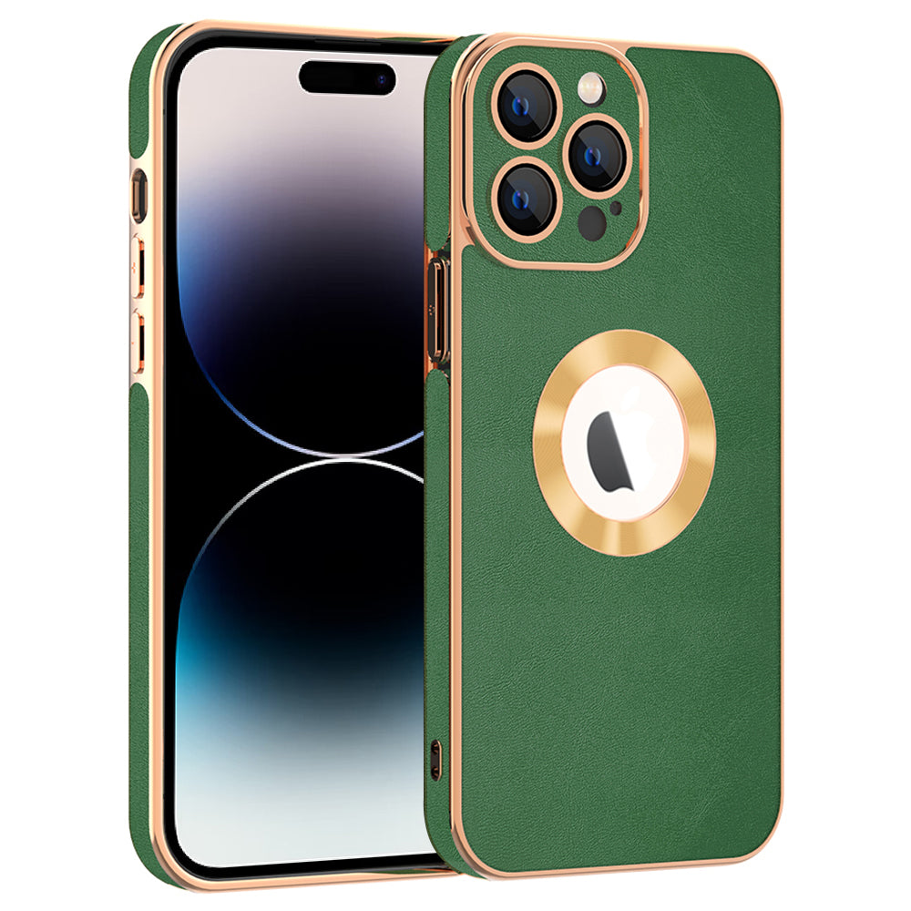 Phone Case for iPhone 14 Pro Max PU Leather Coated PC TPU Electroplating Phone Cover