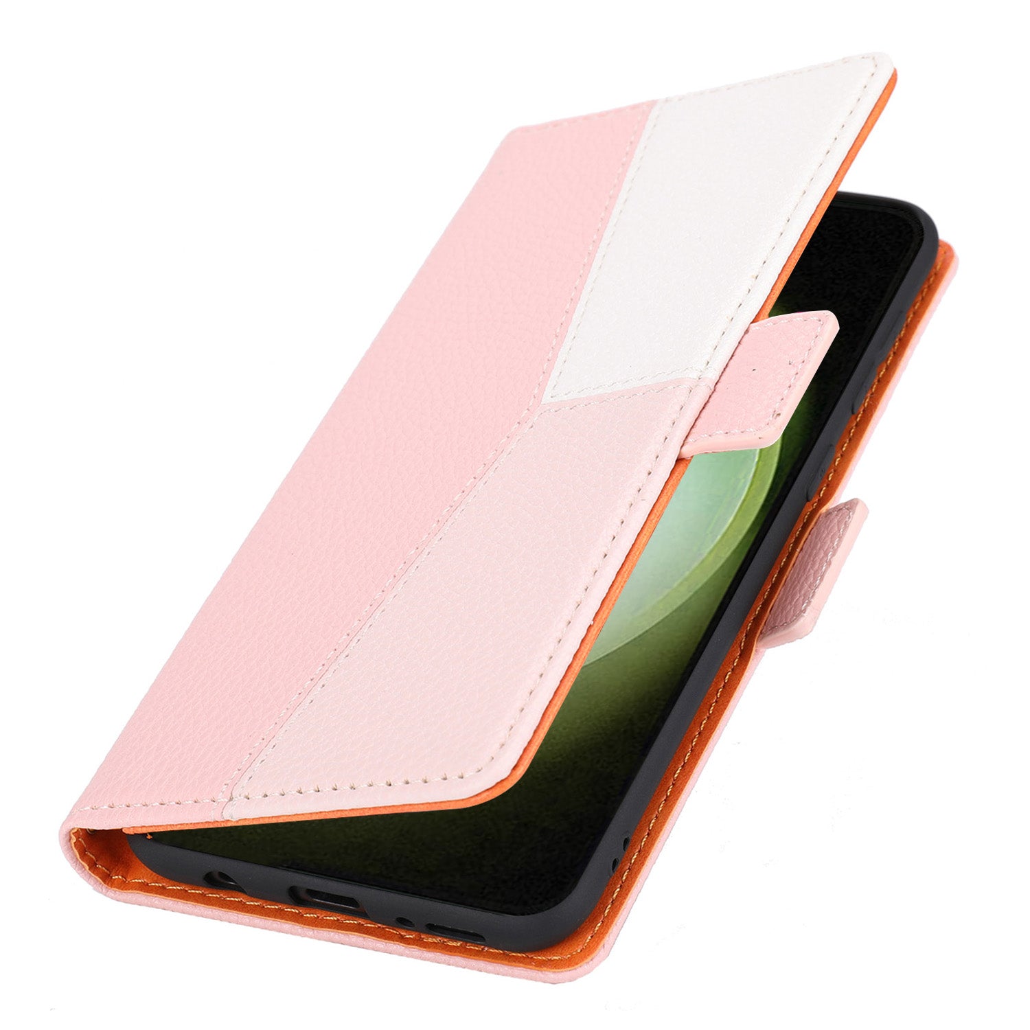 Fuld beskyttelse lædertelefontaske til Samsung Galaxy S22 Ultra 5G Tre-farvet splejsning Litchi Texture Telefonstativ Flip Wallet Cover