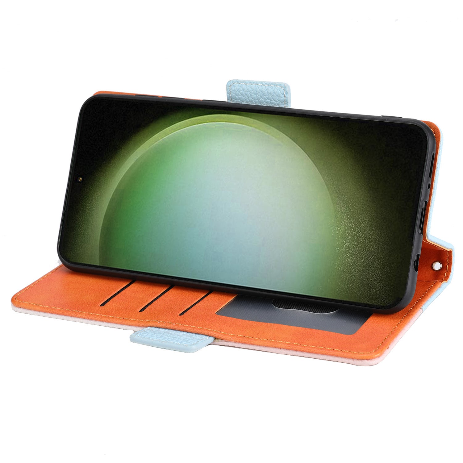 Fuld beskyttelse lædertelefontaske til Samsung Galaxy S22 Ultra 5G Tre-farvet splejsning Litchi Texture Telefonstativ Flip Wallet Cover