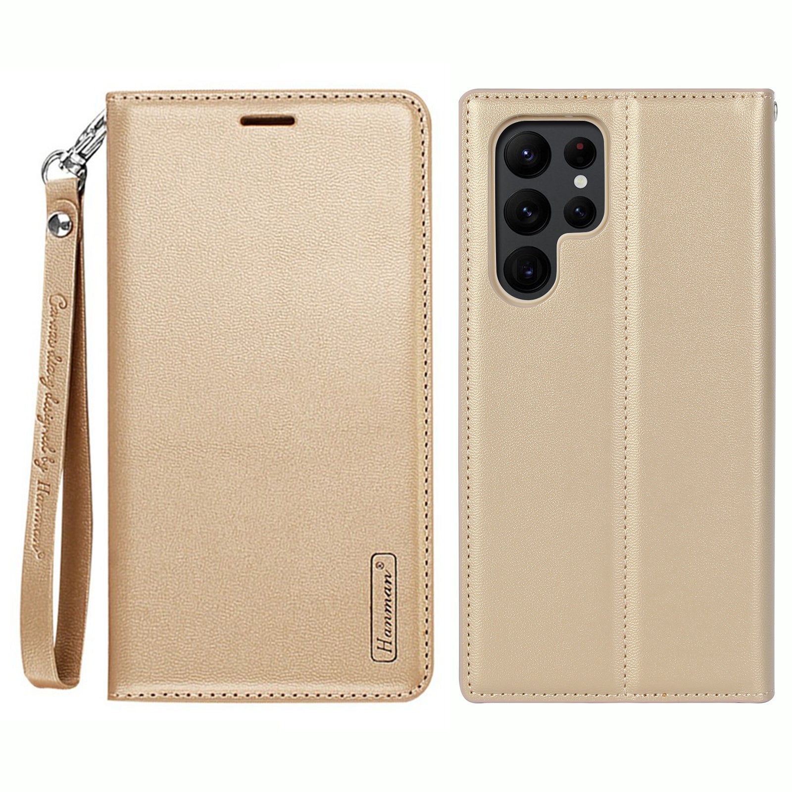 HANMAN Minor Series Phone Wallet Case for Samsung Galaxy S23 Ultra PU Leather Stand Cell Phone Cover