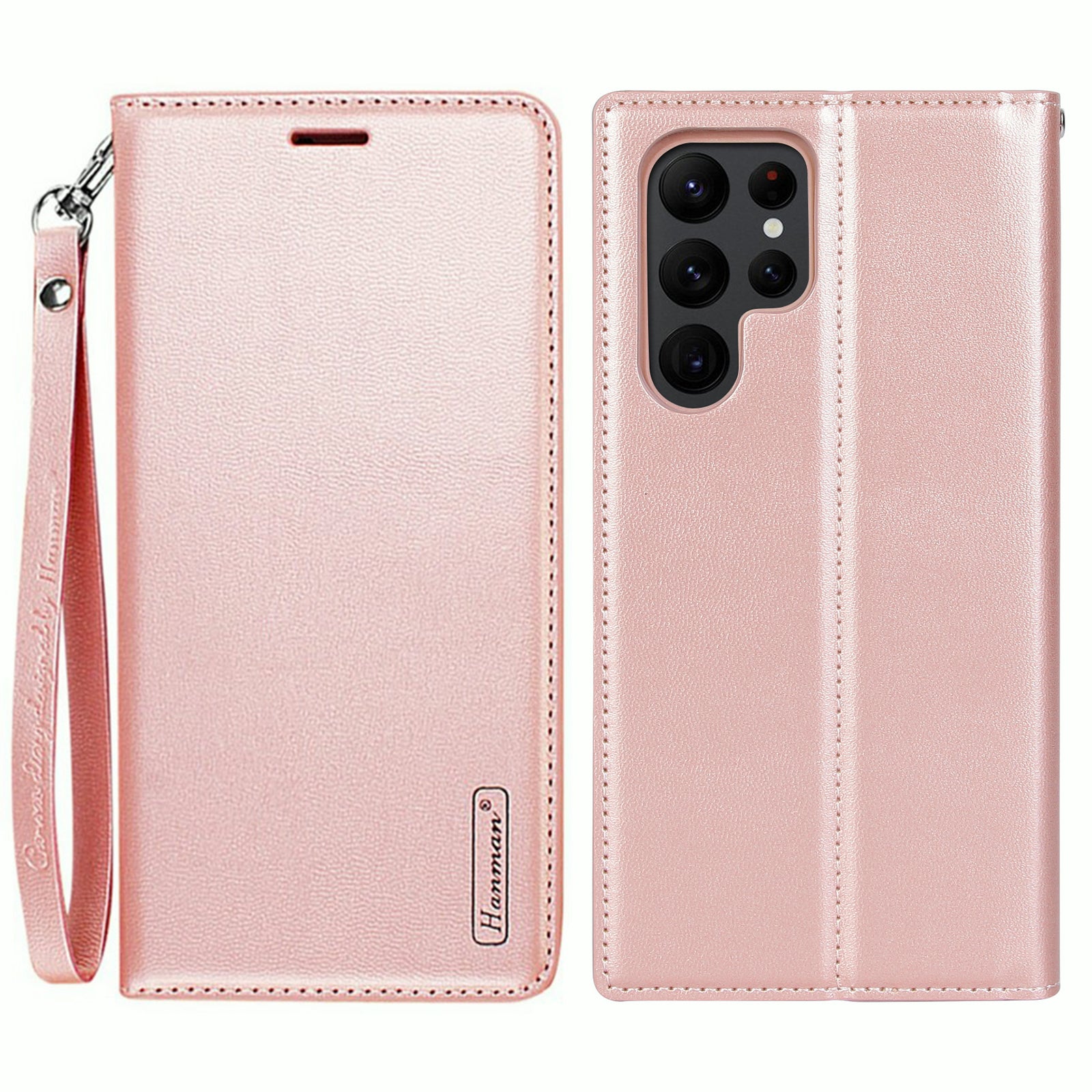 HANMAN Minor Series Phone Wallet Case for Samsung Galaxy S23 Ultra PU Leather Stand Cell Phone Cover
