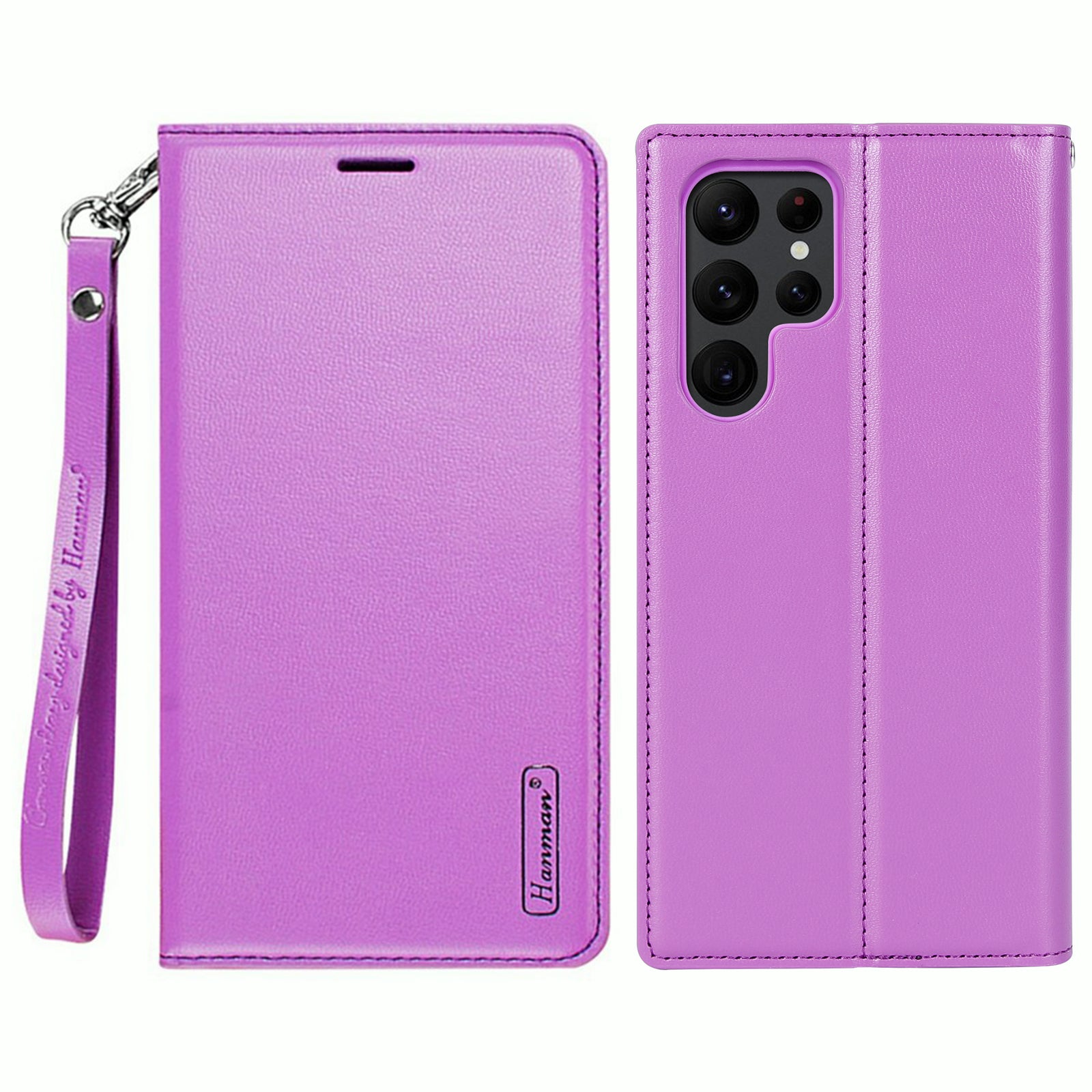 HANMAN Minor Series Phone Wallet Case for Samsung Galaxy S23 Ultra PU Leather Stand Cell Phone Cover