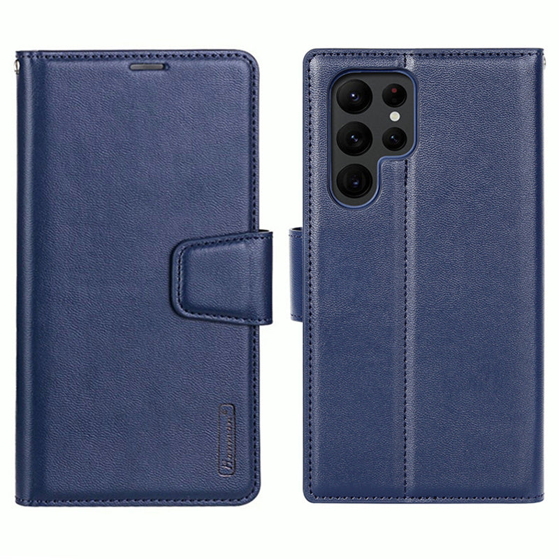 HANMAN Mill Series PU Leather Case for Samsung Galaxy S23 Ultra Magnetic Flip Stand Wallet Phone Cover