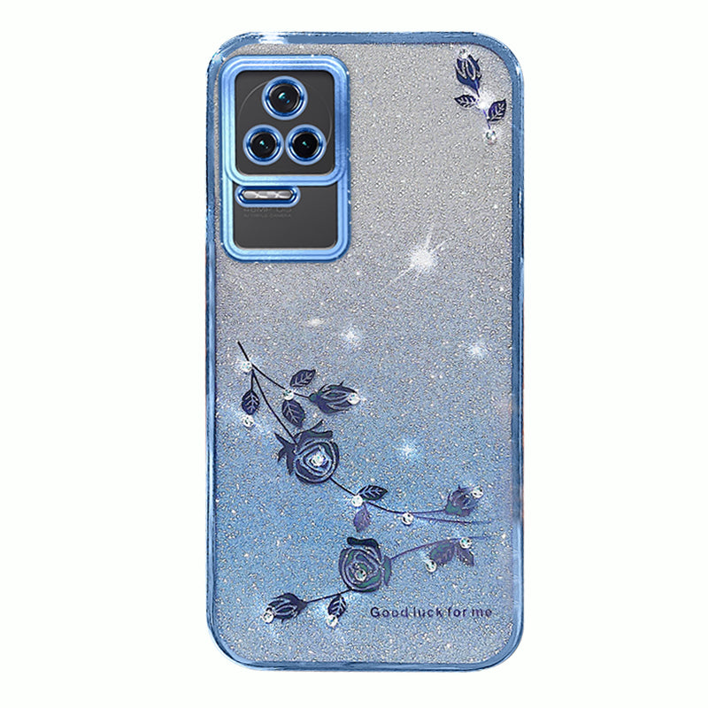 For Xiaomi Redmi K50 K50 Pro Phone Case Glitter Electroplating Rhinestone Flower Pattern Decor Cell Phone TPU Cover