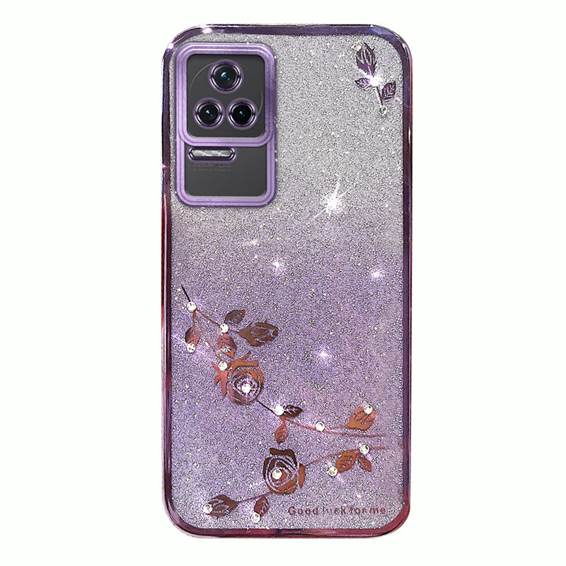 For Xiaomi Redmi K50 K50 Pro Phone Case Glitter Electroplating Rhinestone Flower Pattern Decor Cell Phone TPU Cover