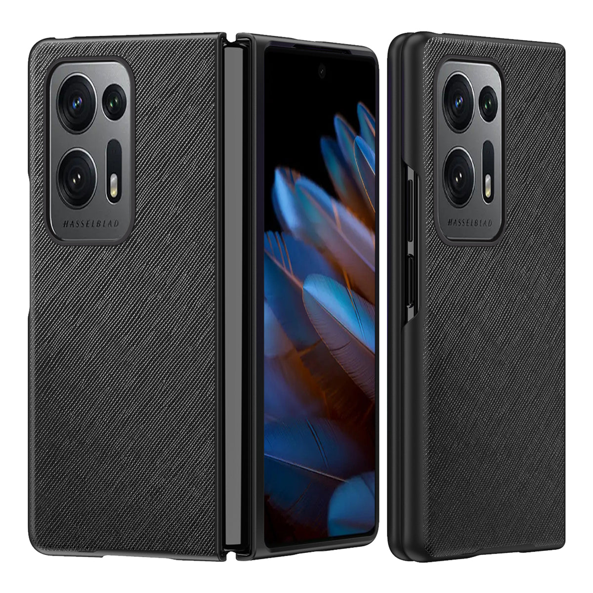 For Oppo Find N2 5G Folding Phone Case Cross Texture PU Leather Coated PC Anti-Drop Protective Cover