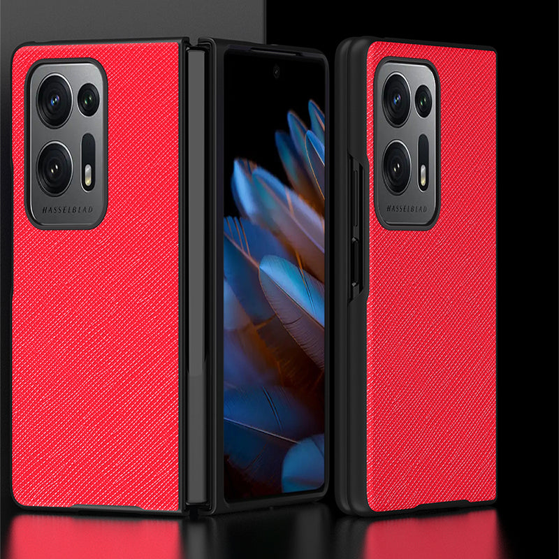 For Oppo Find N2 5G Folding Phone Case Cross Texture PU Leather Coated PC Anti-Drop Protective Cover