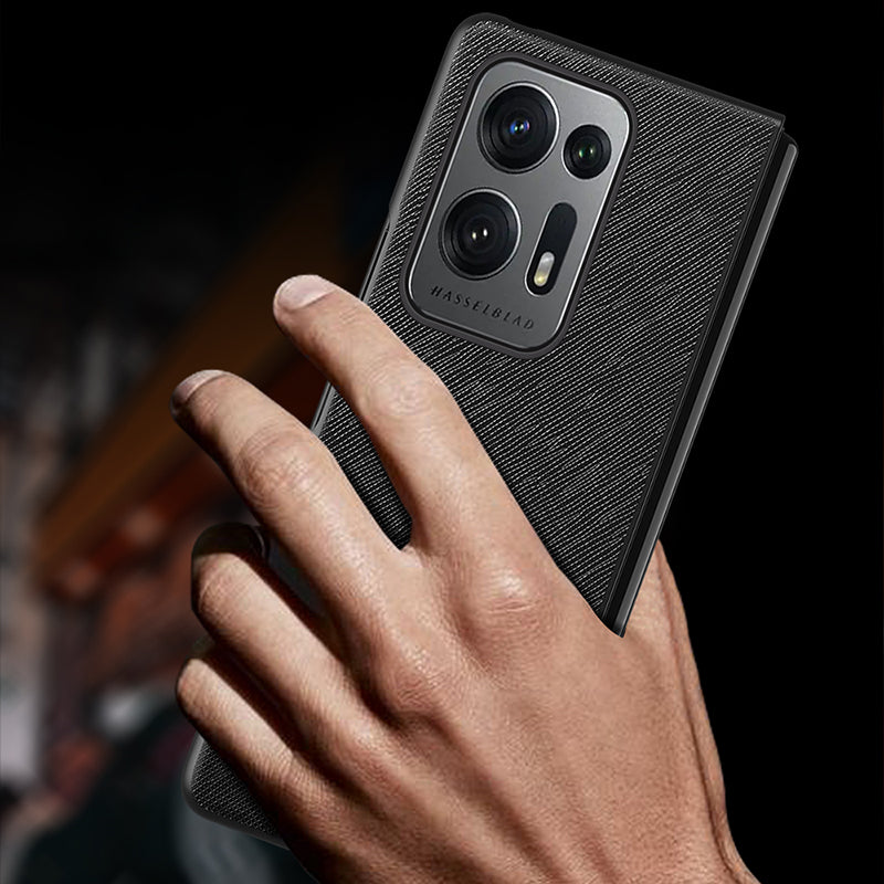 For Oppo Find N2 5G Folding Phone Case Cross Texture PU Leather Coated PC Anti-Drop Protective Cover