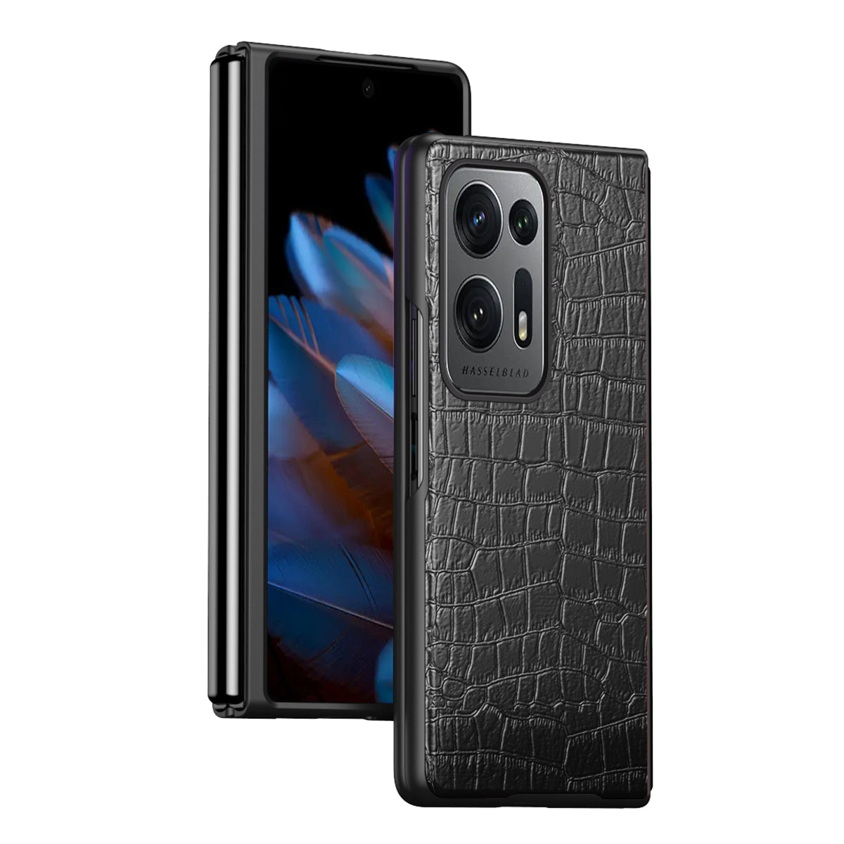 For Oppo Find N2 5G Crocodile Texture Phone Case PU Leather Coated PC Anti-Scratch Shockproof Phone Cover