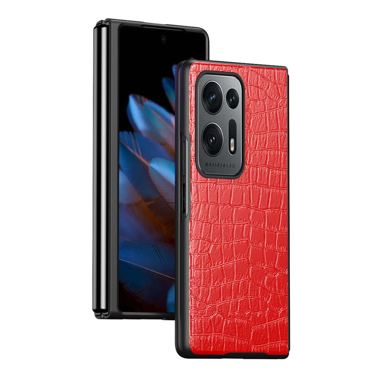 For Oppo Find N2 5G Crocodile Texture Phone Case PU Leather Coated PC Anti-Scratch Shockproof Phone Cover