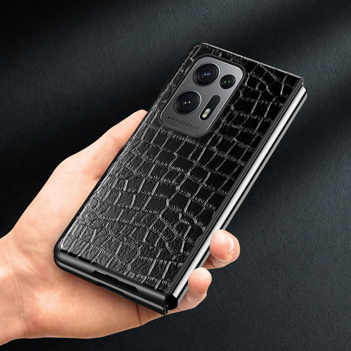 For Oppo Find N2 5G Crocodile Texture Phone Case PU Leather Coated PC Anti-Scratch Shockproof Phone Cover