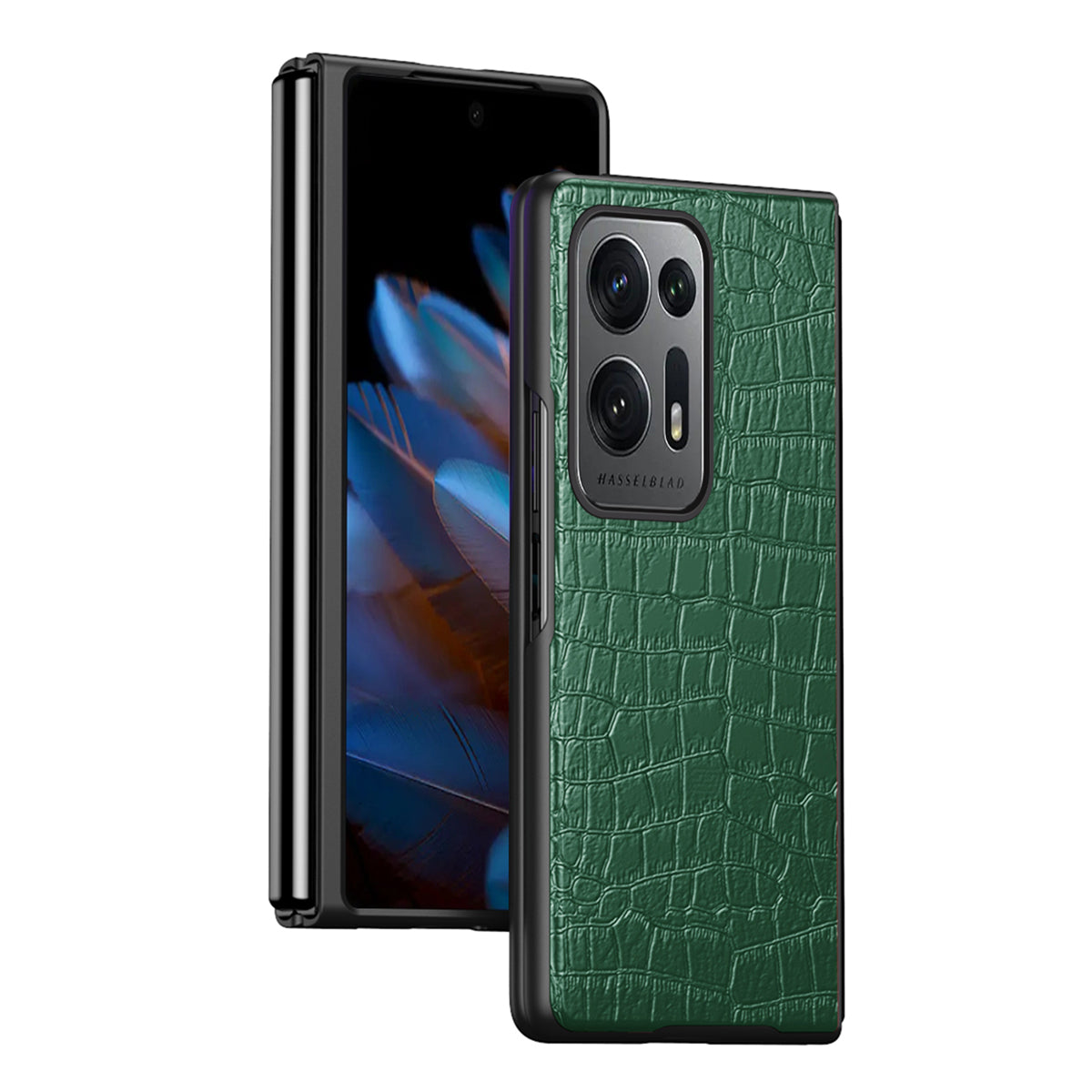 For Oppo Find N2 5G Crocodile Texture Phone Case PU Leather Coated PC Anti-Scratch Shockproof Phone Cover