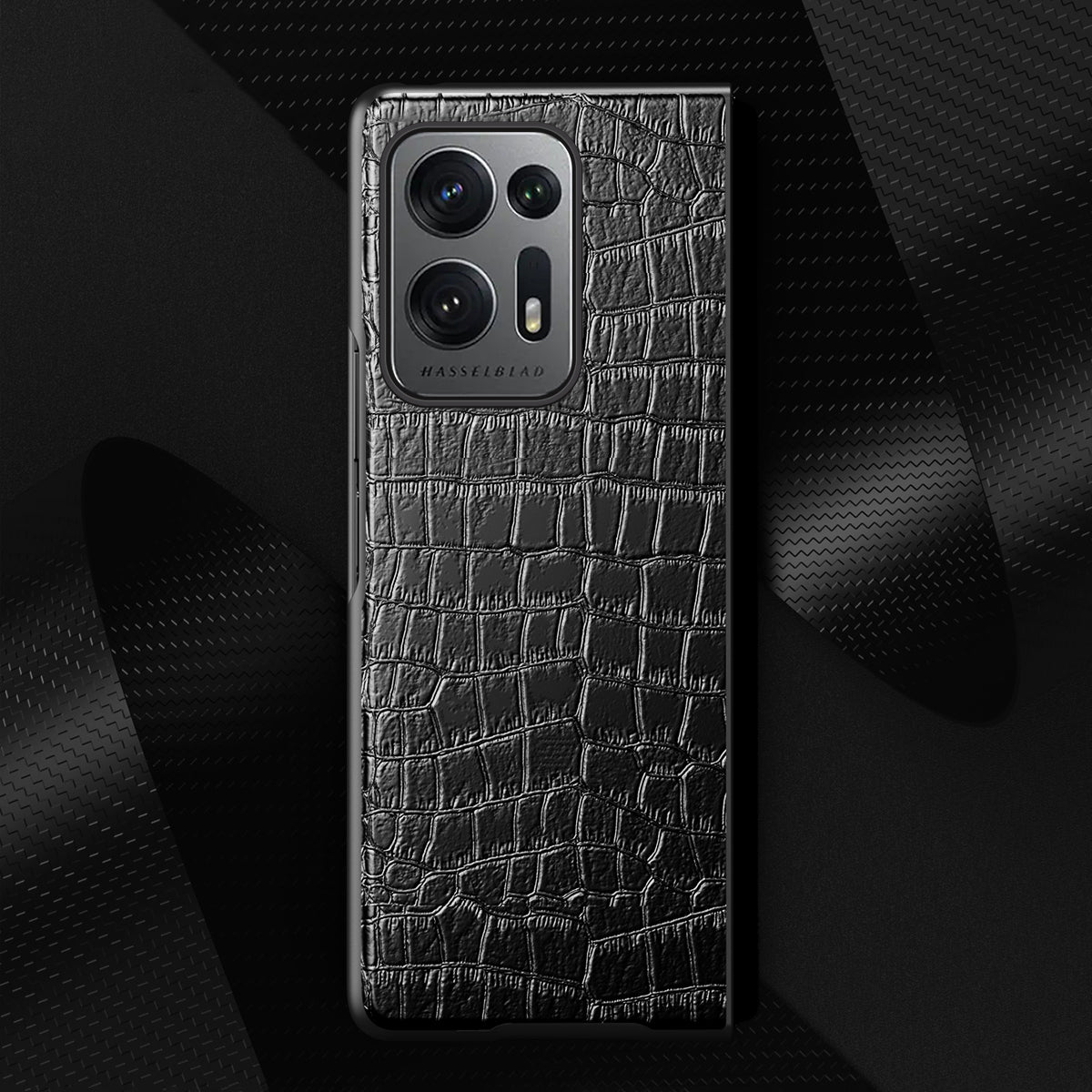 For Oppo Find N2 5G Crocodile Texture Phone Case PU Leather Coated PC Anti-Scratch Shockproof Phone Cover