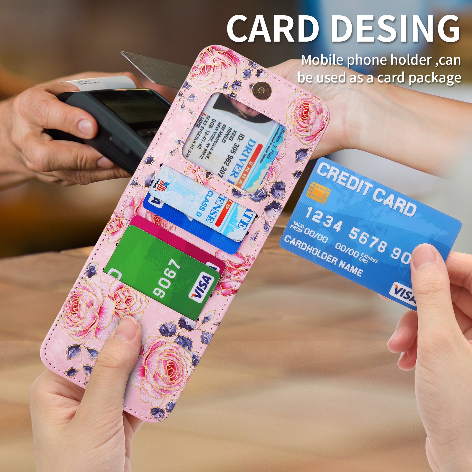 POLA Zipper Pocket PU Leather Phone Case for Samsung Galaxy Z Flip3 5G Card Slots Holder Kickstand Rose Pattern Printing Cover