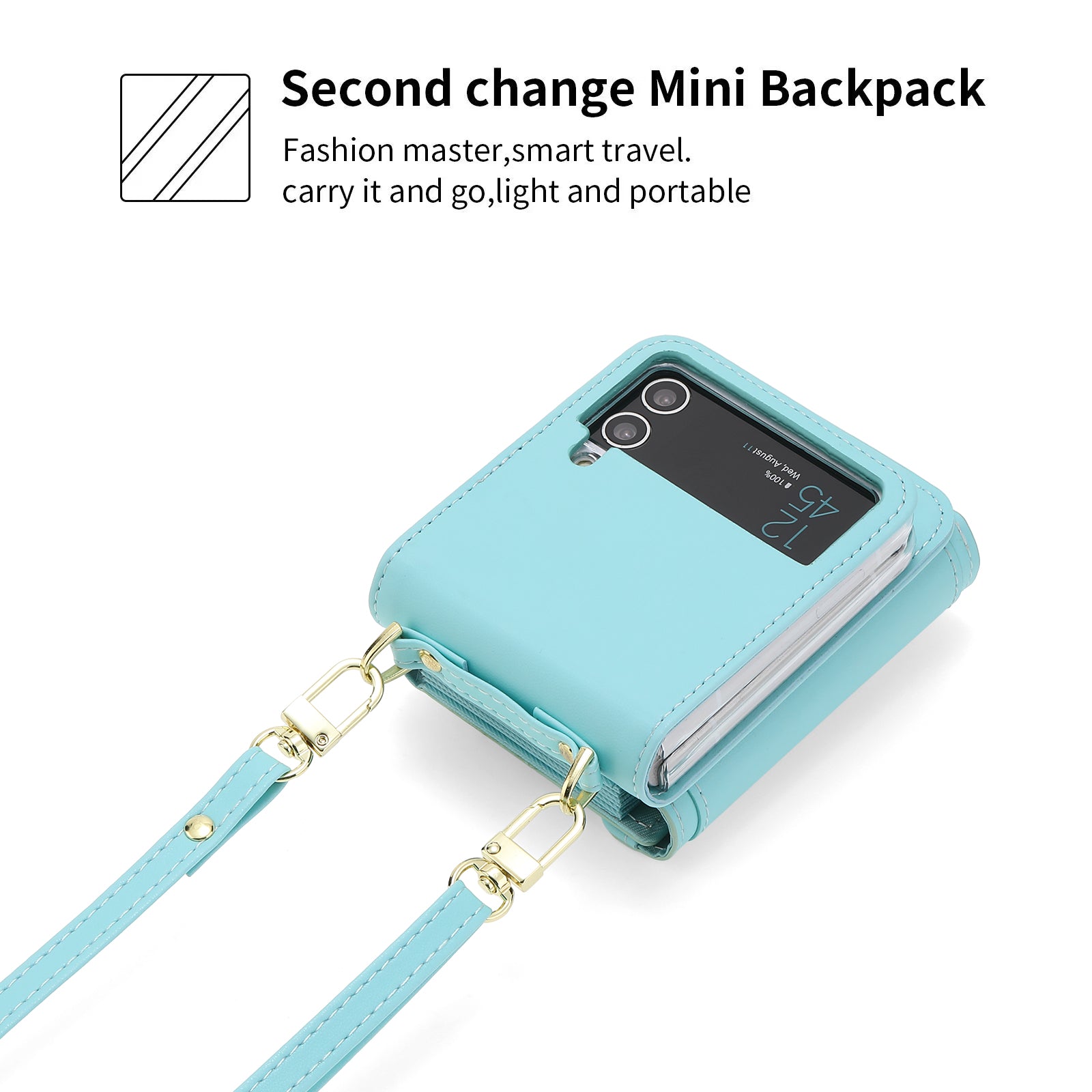 POLA For Samsung Galaxy Z Flip4 5G PU Leather Credit Holder Phone Case Wallet Kickstand Zipper Pocket Cover