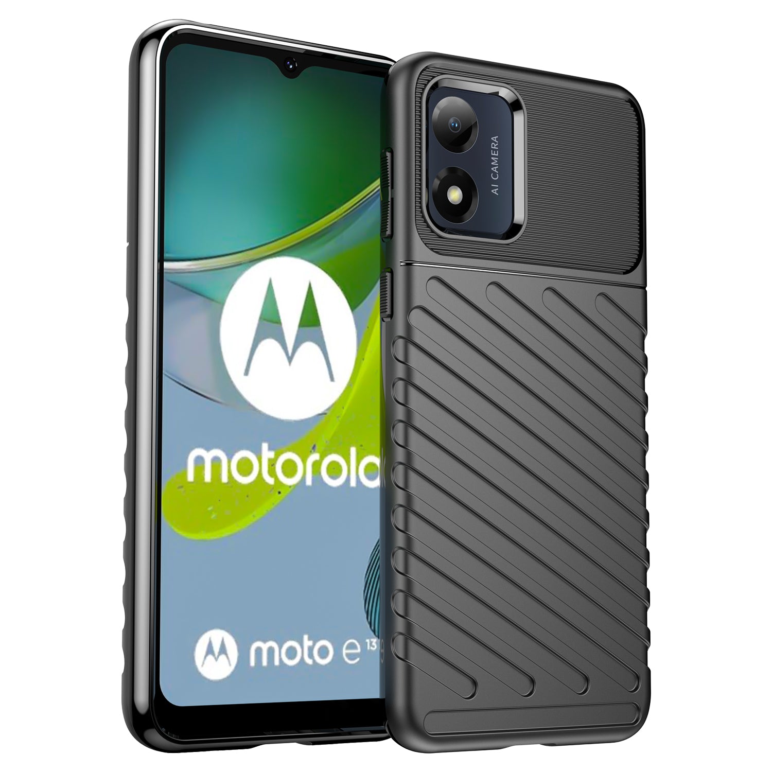 Drop-proof Mobile Phone Cover For Motorola Moto E13 4G Thunder Series Anti-scratch Thickened TPU Phone Back Case