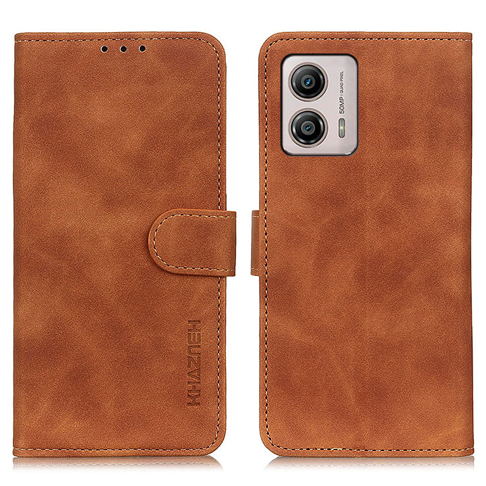 KHAZNEH For Motorola Moto G53 5G Shockproof Phone Case Retro Texture PU Leather Wallet Stand Protective Cell Phone Cover