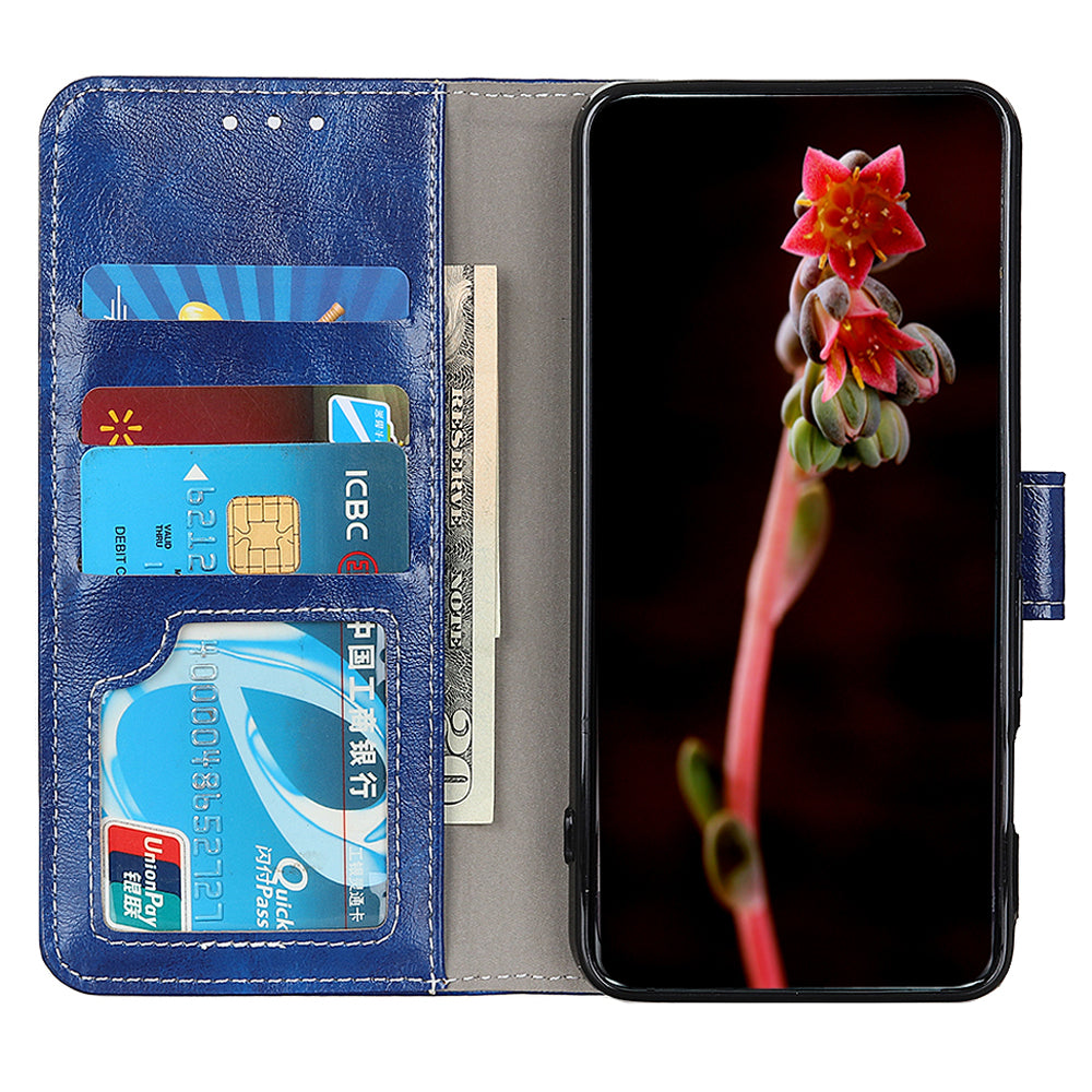 For Motorola Moto G53 5G Retro Crazy Horse Texture Stand Phone Case Shockproof PU Leather Folio Flip Wallet Cover