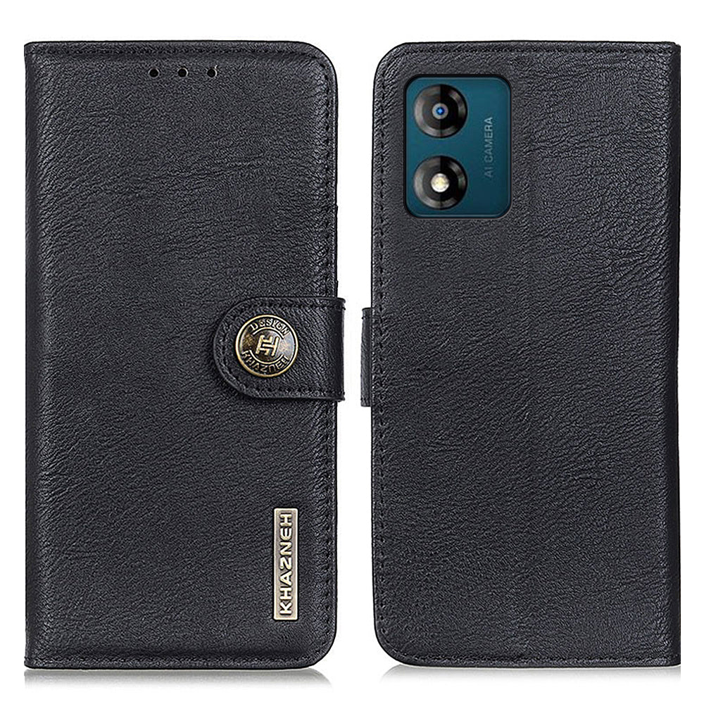 KHAZNEH Phone Case for Motorola Moto E13 4G Flip Leather Cowhide Texture Wallet Stand Anti-fall Mobile Phone Cover
