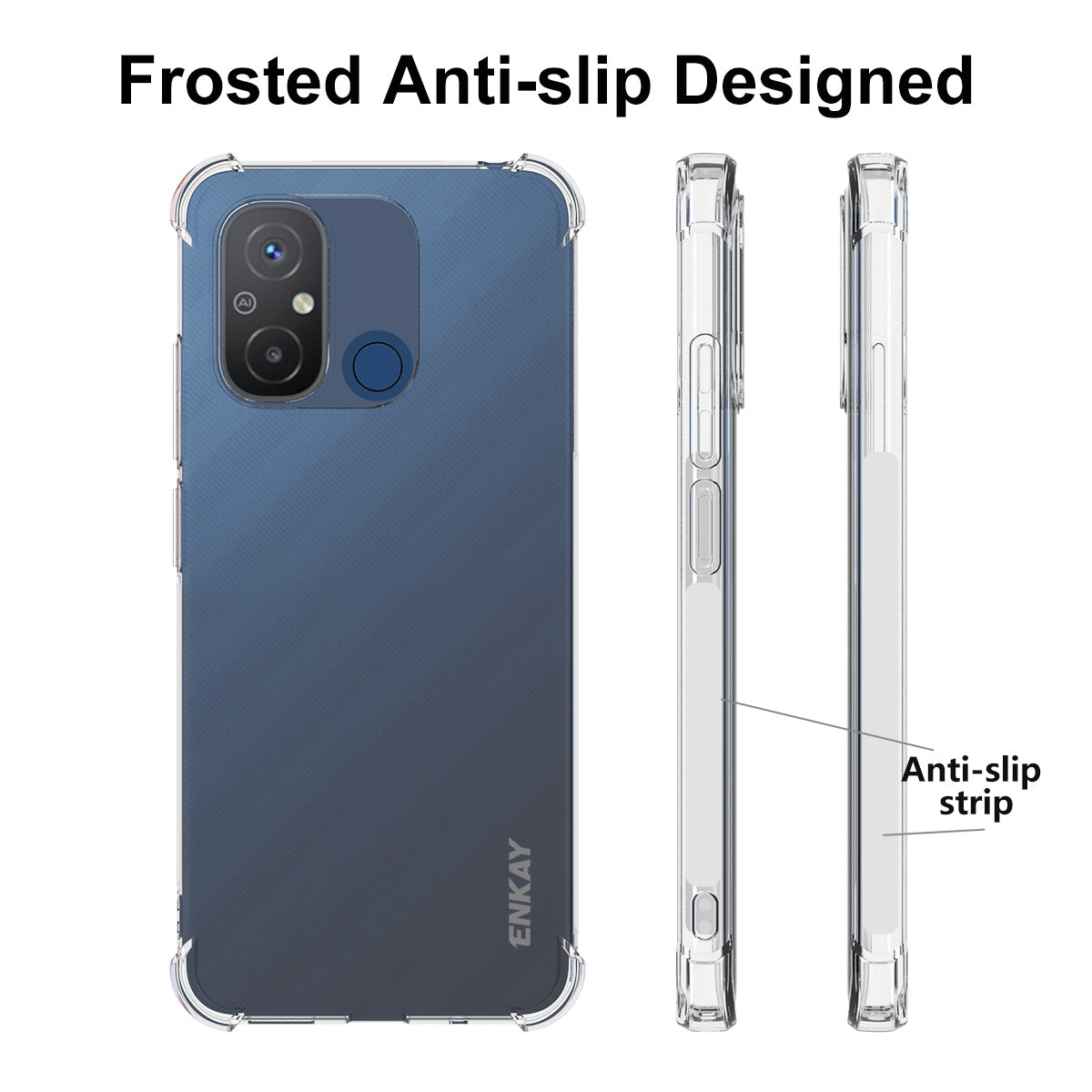 ENKAY HAT PRINCE For Xiaomi Redmi 12C 4G Transparent Phone Case with Anti-slip Strip Edge Clear TPU Phone Cover